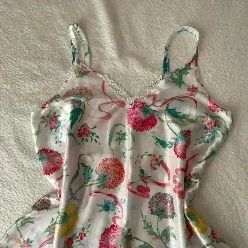 Vintage pink floral chemise women’s XL lace appliqué satin dainty delicate - Picture 4 of 4